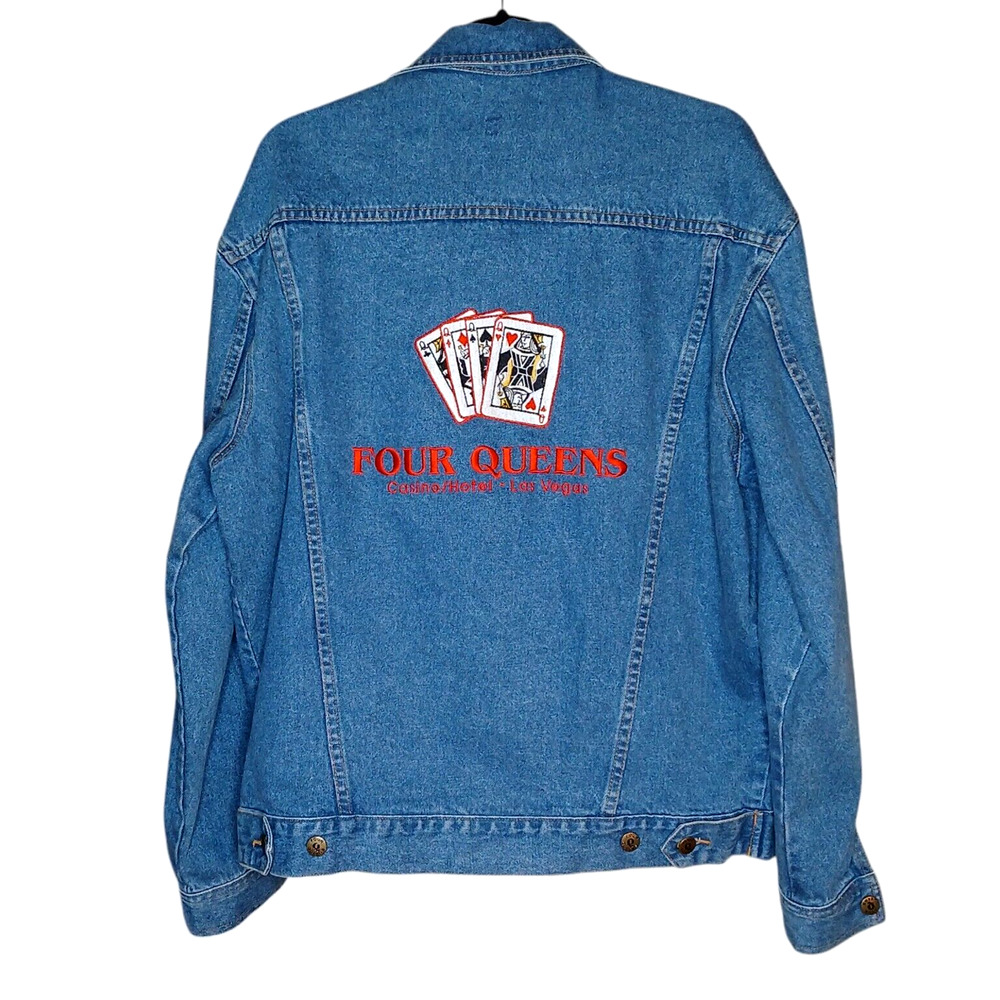 Vintage Mens‎ Large Denim Jacket Four Queens Casino Hotel Las Vegas Blue Denim